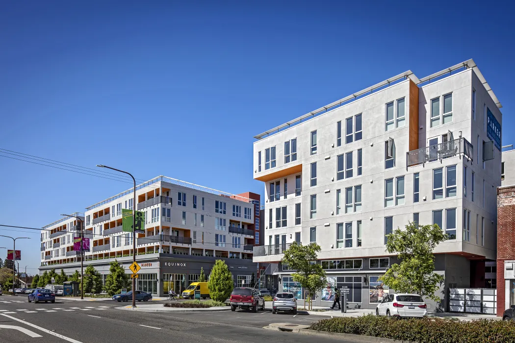 Exterior street view of Parker Place in Berkeley, California.