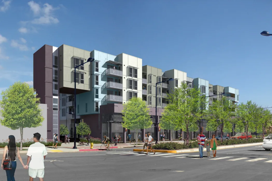 Exterior sketch of Station Center Family Housing in Union City, Ca