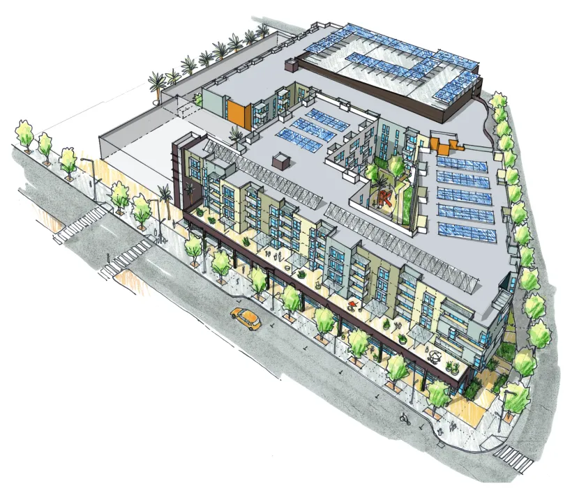 Aerial sketch of Station Center Family Housing in Union City, Ca