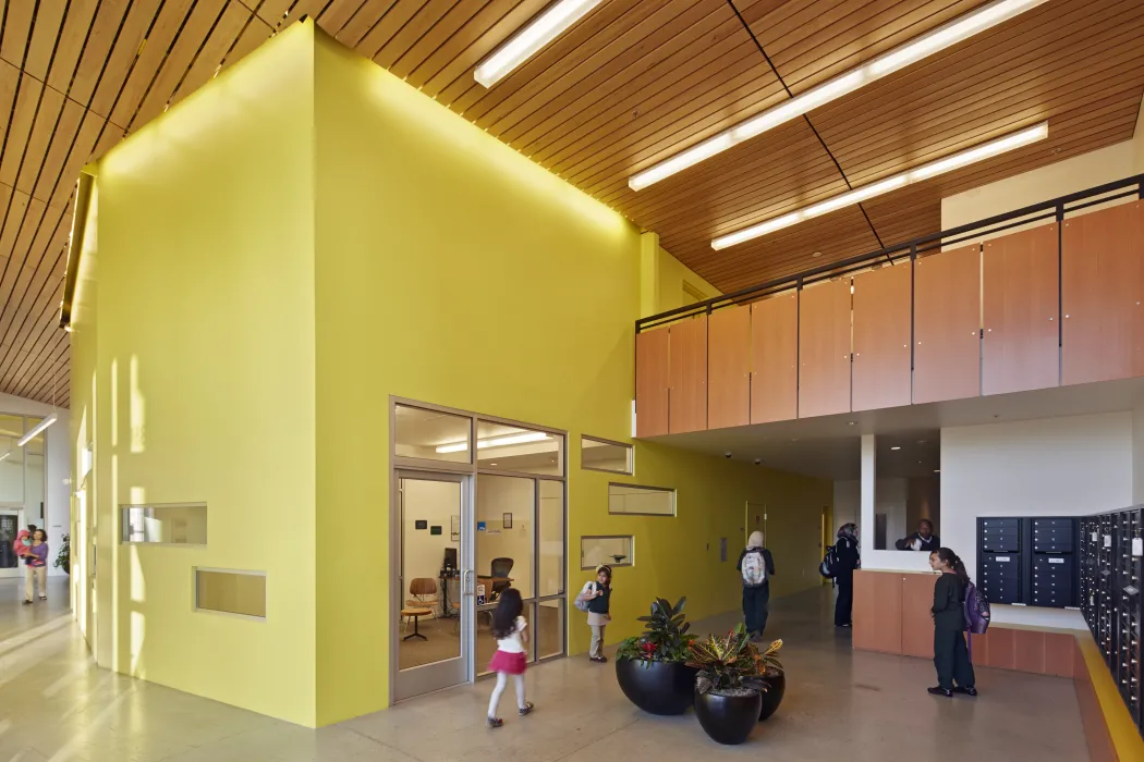 Entrance lobby inside Station Center Family Housing in Union City, Ca.