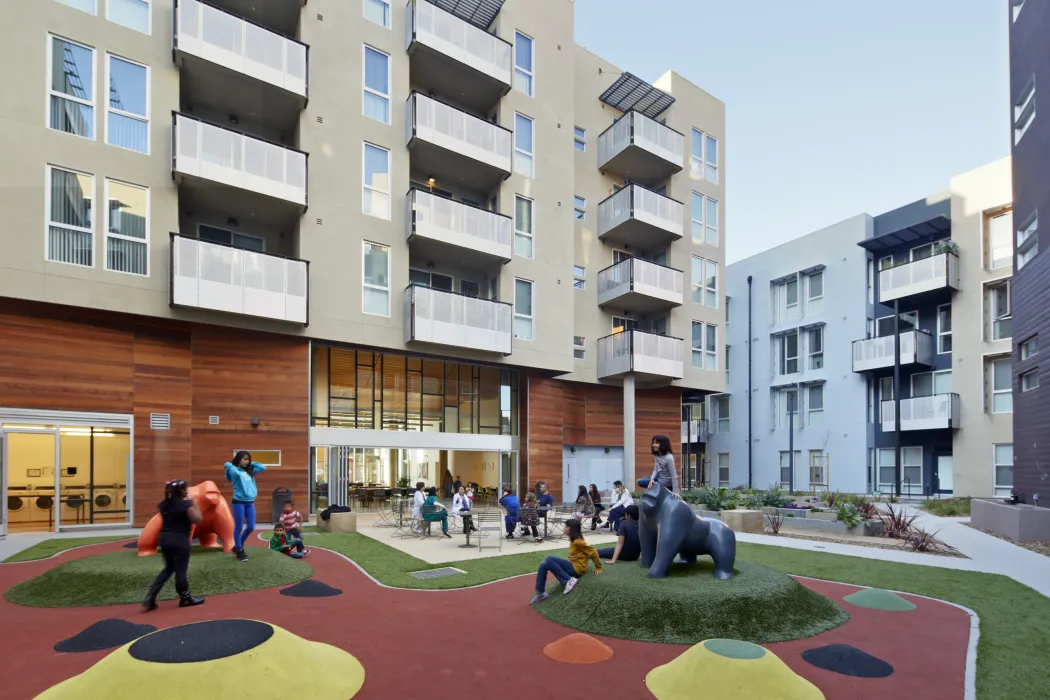 Courtyard and playground at Station Center Family Housing in Union City, Ca.