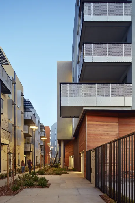 Residential walkway at Station Center Family Housing in Union City, Ca.