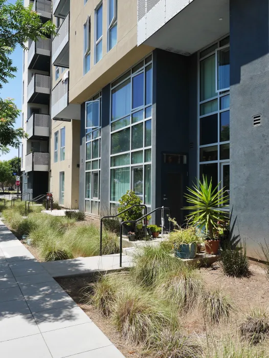 Residential stoops at Station Center Family Housing in Union City, Ca.