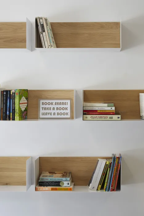 Book-share library at the laundry lounge inside Rivermark in Sacramento, Ca.