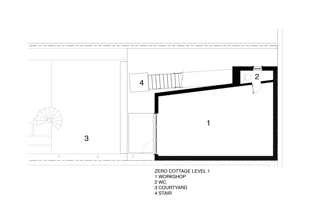 Presentation plan for the first level of Zero Cottage, the workshop.