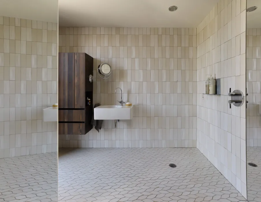 Interior view of the bathroom, on the third level of Zero Cottage in San Francisco.