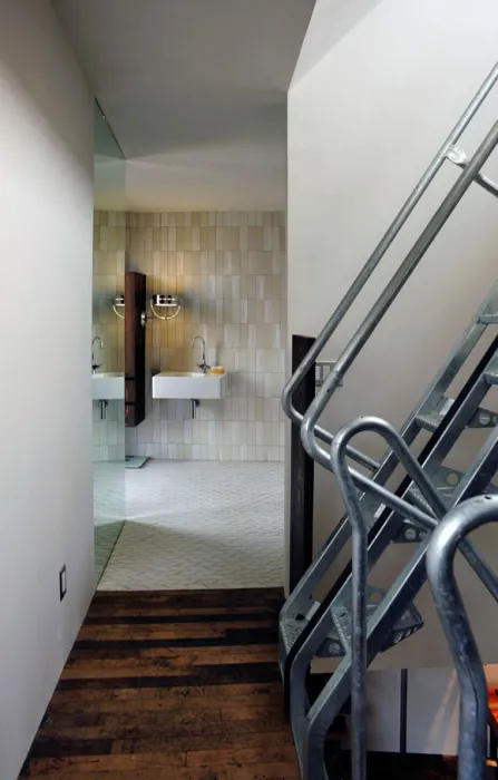 Interior of the third level of Zero Cottage looking into the bathroom in San Francisco.