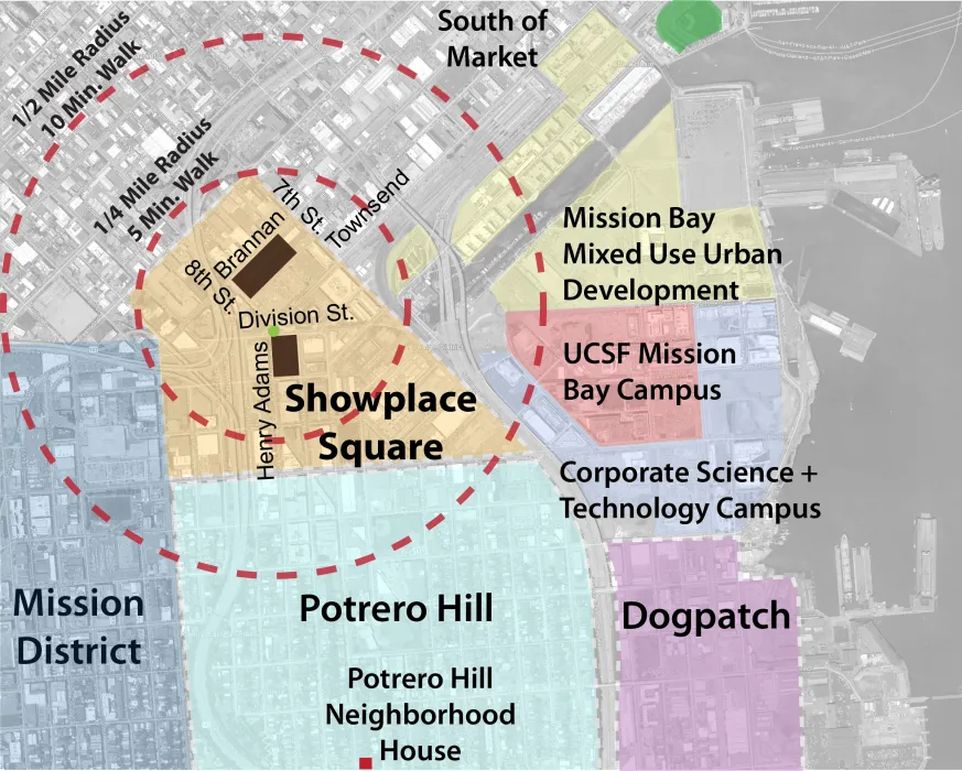 Neighborhoods aerial context for 855 Brannan in San Francisco.