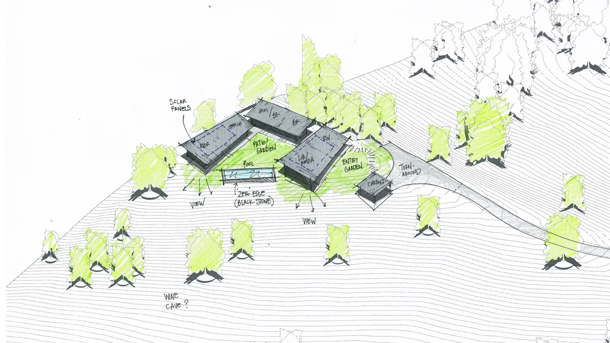 Aerial sketch of Healdsburg Rural House in Healdsburg, California.