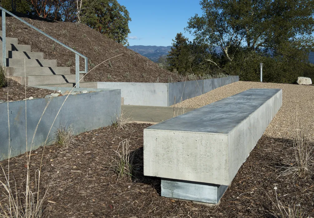 Concrete entry bench at Healdsburg Rural House in Healdsburg, California.