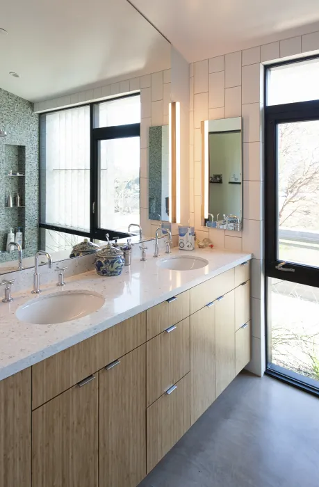 Bathroom counter and sink inside Healdsburg Rural House in Healdsburg, California.