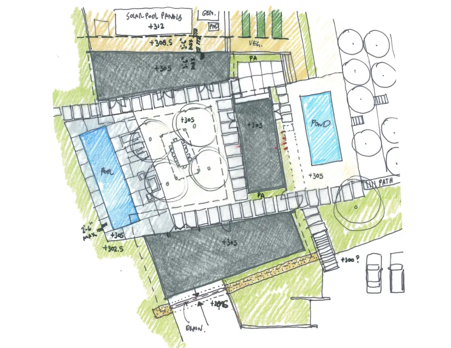 Aerial site sketch of Healdsburg Rural House in Healdsburg, California.