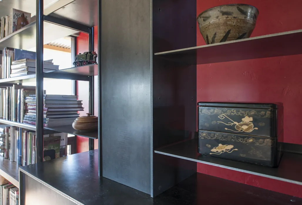 Shelving detail inside Healdsburg Rural House in Healdsburg, California.