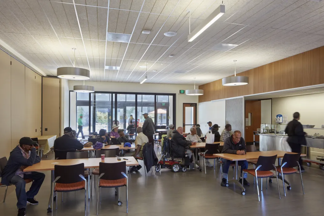 Residents sitting inside Dr. George Davis Senior Building in San Francisco.