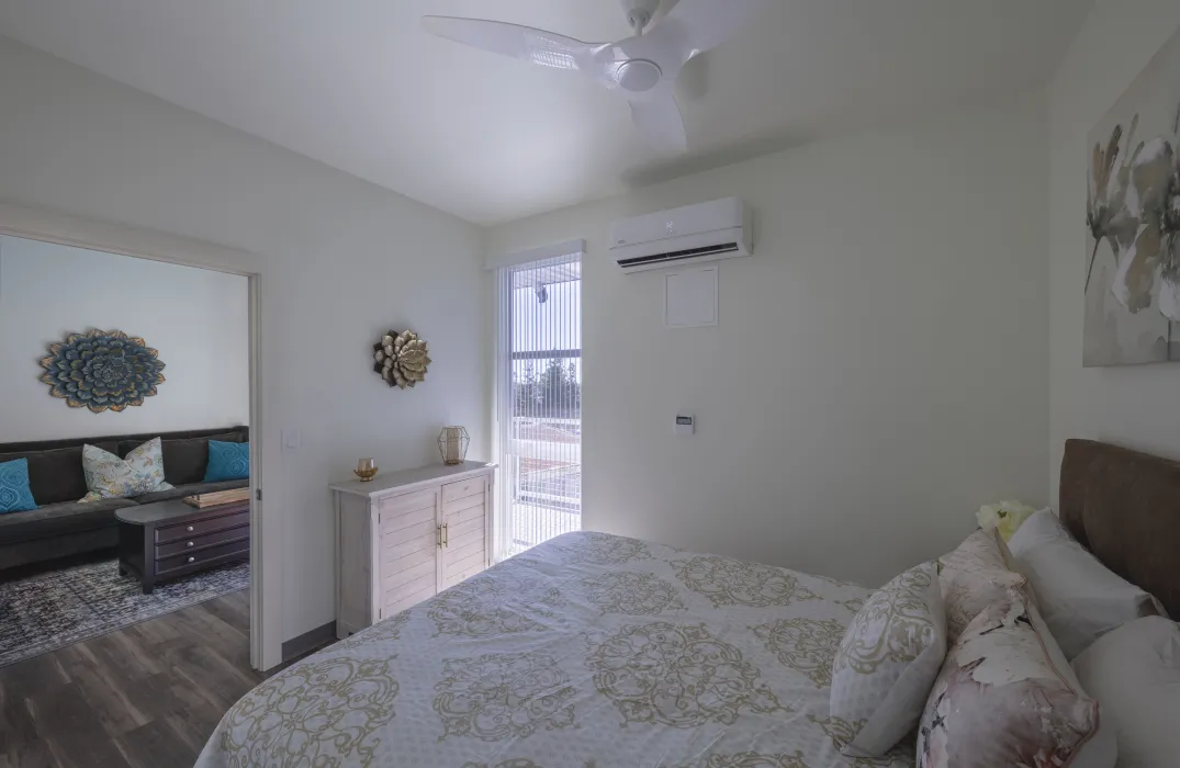 Bedroom inside Rocky Hill Veterans Housing in Vacaville, California.