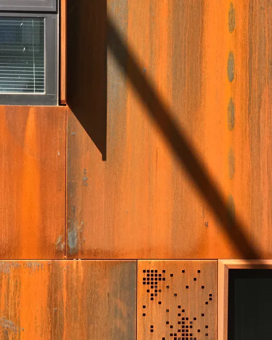 Close-up of the corten steel on Five88 in San Francisco.