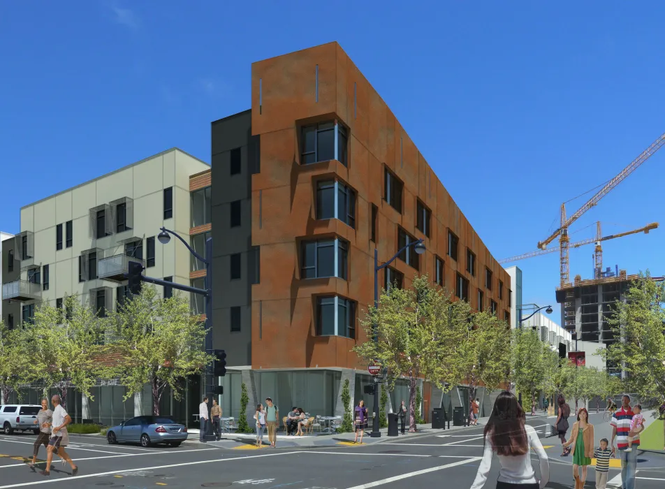 Rendered street view of Five88 in San Francisco.