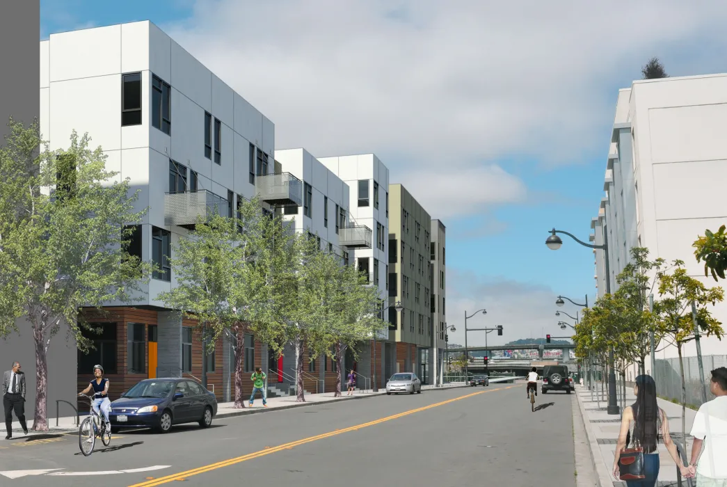 Rendered street view of Five88 in San Francisco.