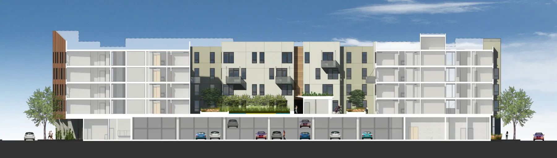 Rendered street view of Five88 in San Francisco from the north south.