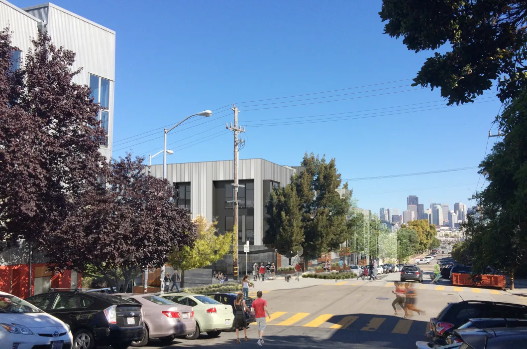 Rendered street view of Mason on Mariposa in San Francisco.