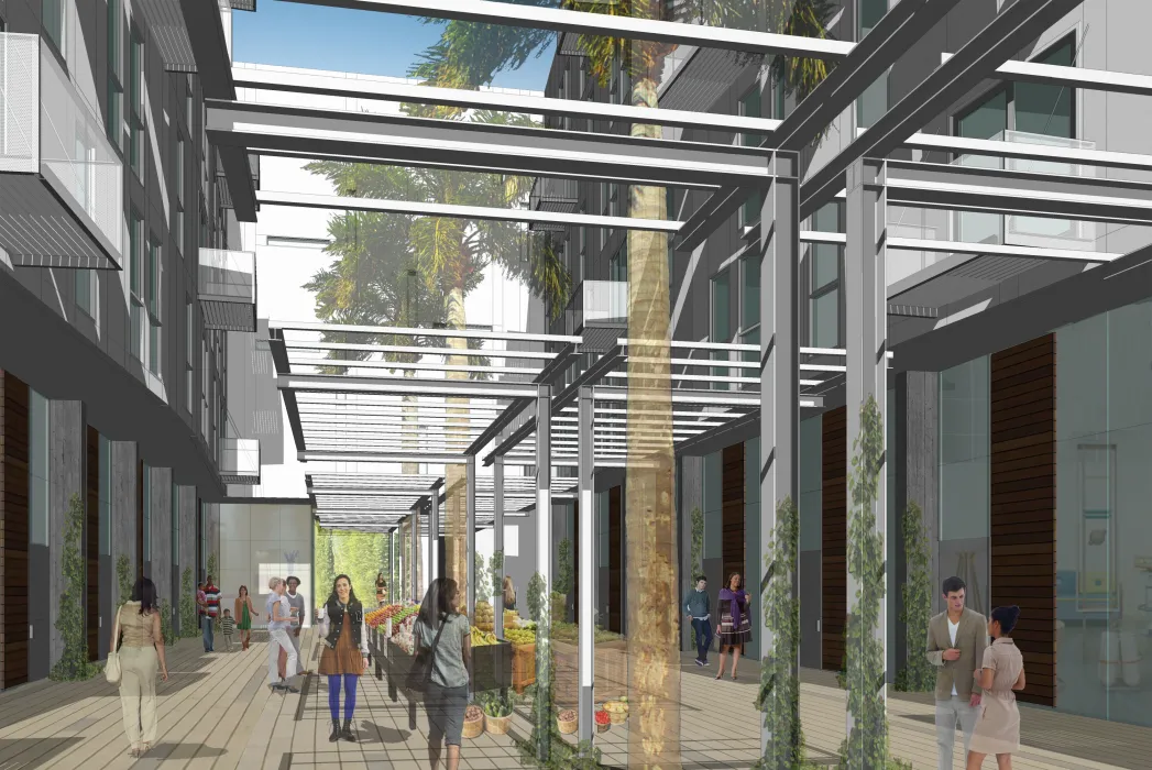 Rendering of the pedestrian walkway for 855 Brannan in San Francisco.