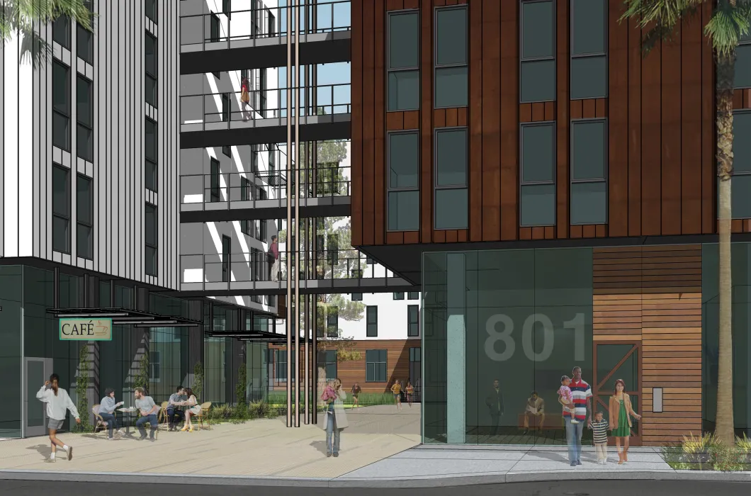 Rendering of the main entrance of 855 Brannan in San Francisco.