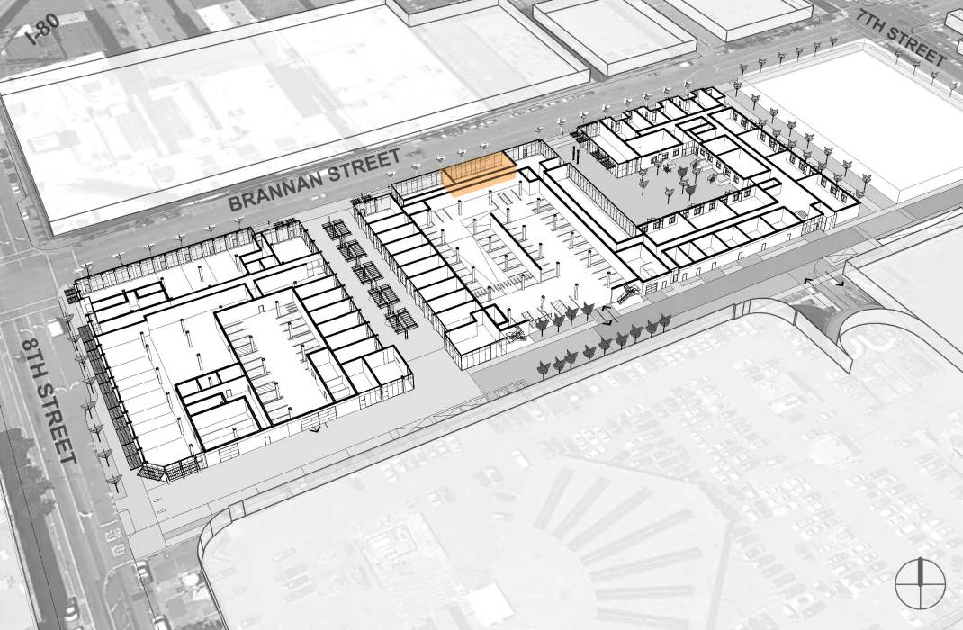 Leasing space aerial diagram for 855 Brannan in San Francisco.