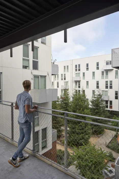 Looking out to the public open space at 855 Brannan in San Francisco.