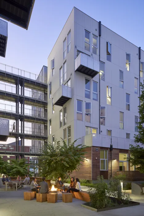 Public open space at dusk in 855 Brannan in San Francisco.