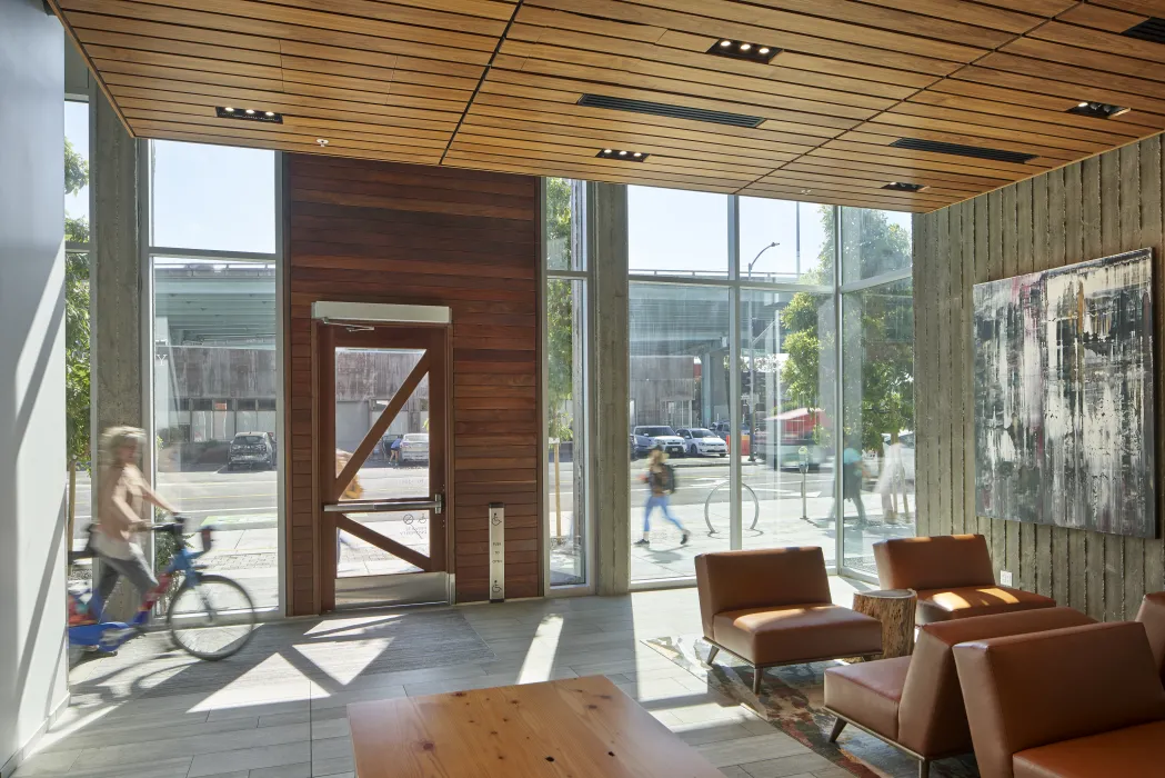 Entrance lobby inside 855 Brannan in San Francisco.