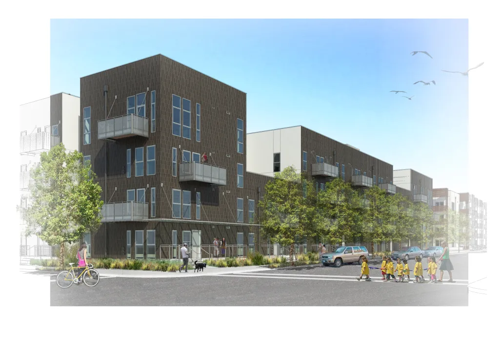 Exterior rendering of Foundry Commons in San Jose, Ca. 