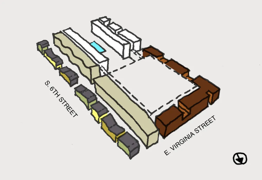 Massing diagram for Foundry Commons in San Jose, Ca. 