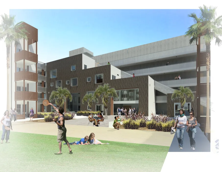 Rendering of the community space for Foundry Commons in San Jose, Ca. 