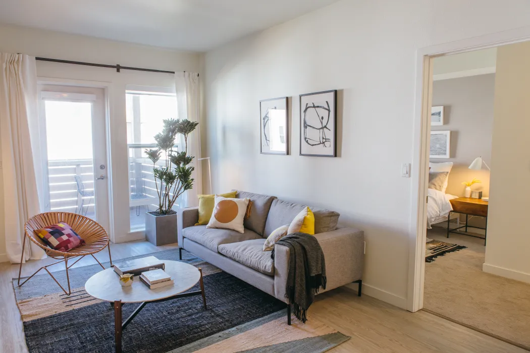 Model unit living room inside Foundry Commons in San Jose, Ca.