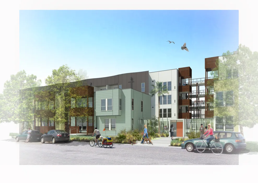 Exterior rendering of residential stoops for Foundry Commons in San Jose, Ca. 