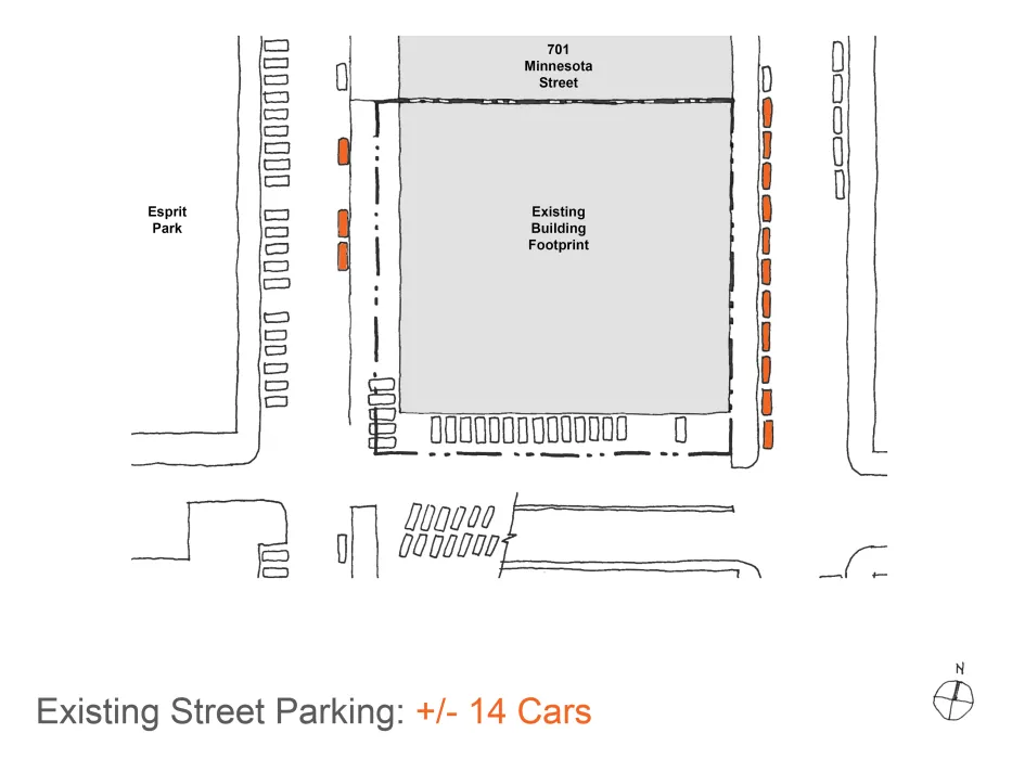 Diagram showing the parking adjacent to 789 Minnesota in San Francisco.
