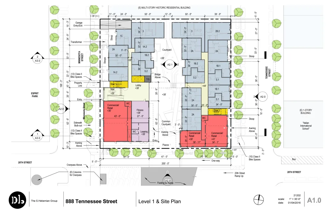 Level one site plan for 789 Minnesota in San Francisco.