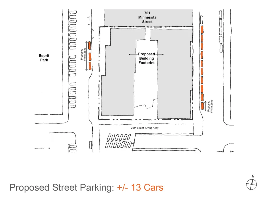 Diagram showing the proposed parking for 789 Minnesota in San Francisco.