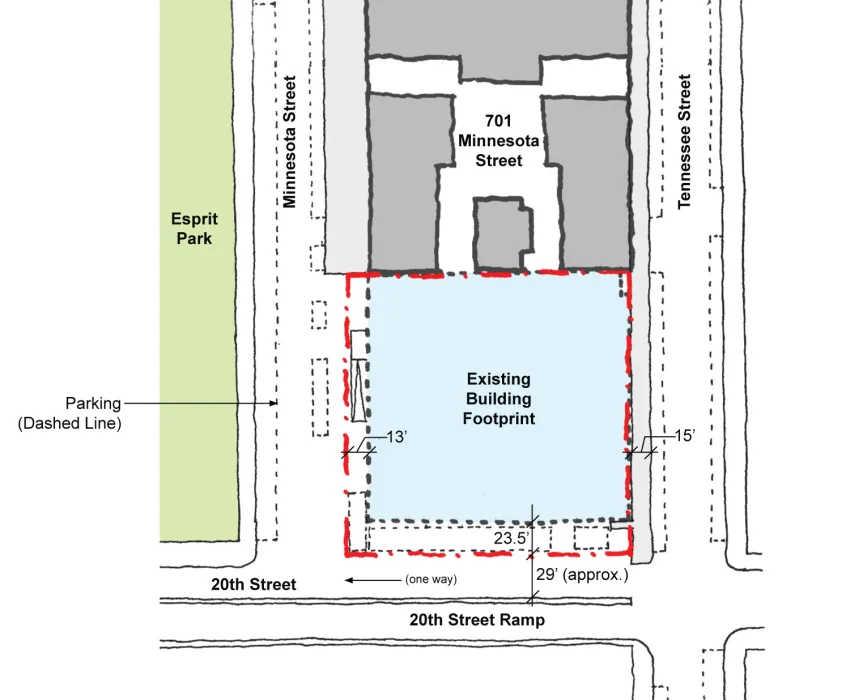 Existing site plan for 789 Minnesota in San Francisco.