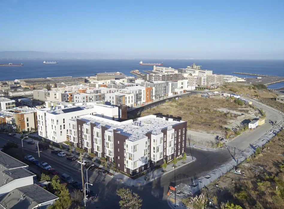 Aerial view of Pacific Pointe Apartments in San Francisco, CA.