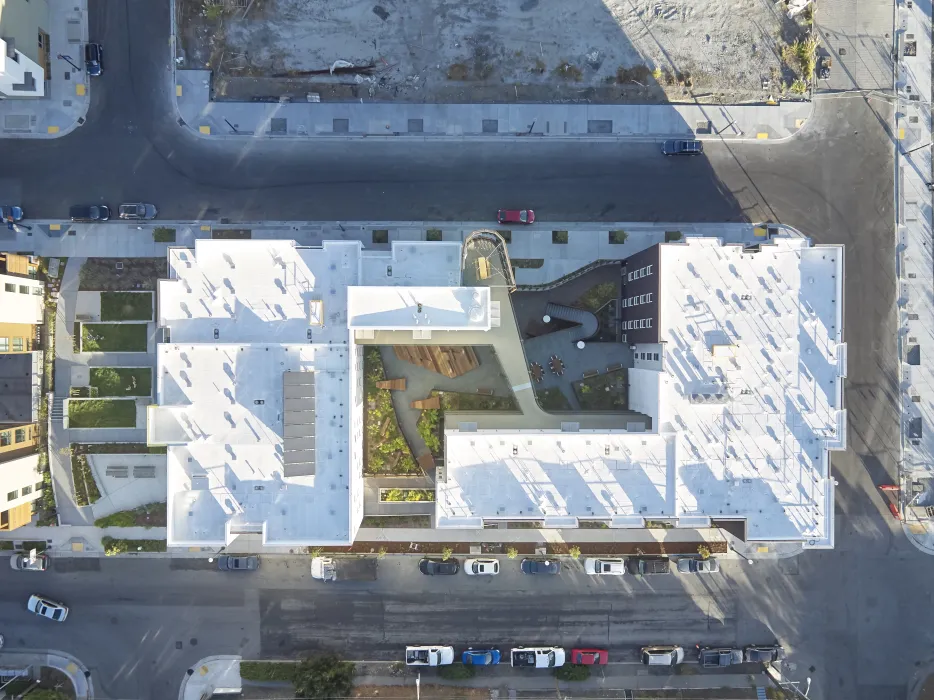 Birds-eye view of Pacific Pointe Apartments in San Francisco, CA.