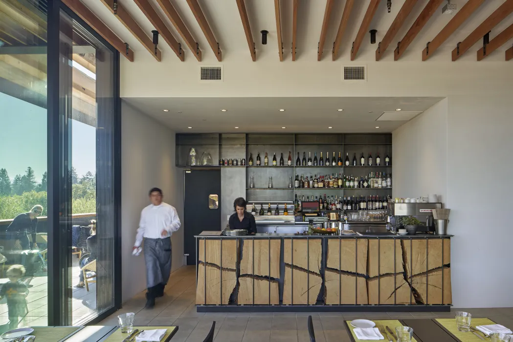 Rooftop bar inside Harmon Guest House over looking the Healdsburg mountains.