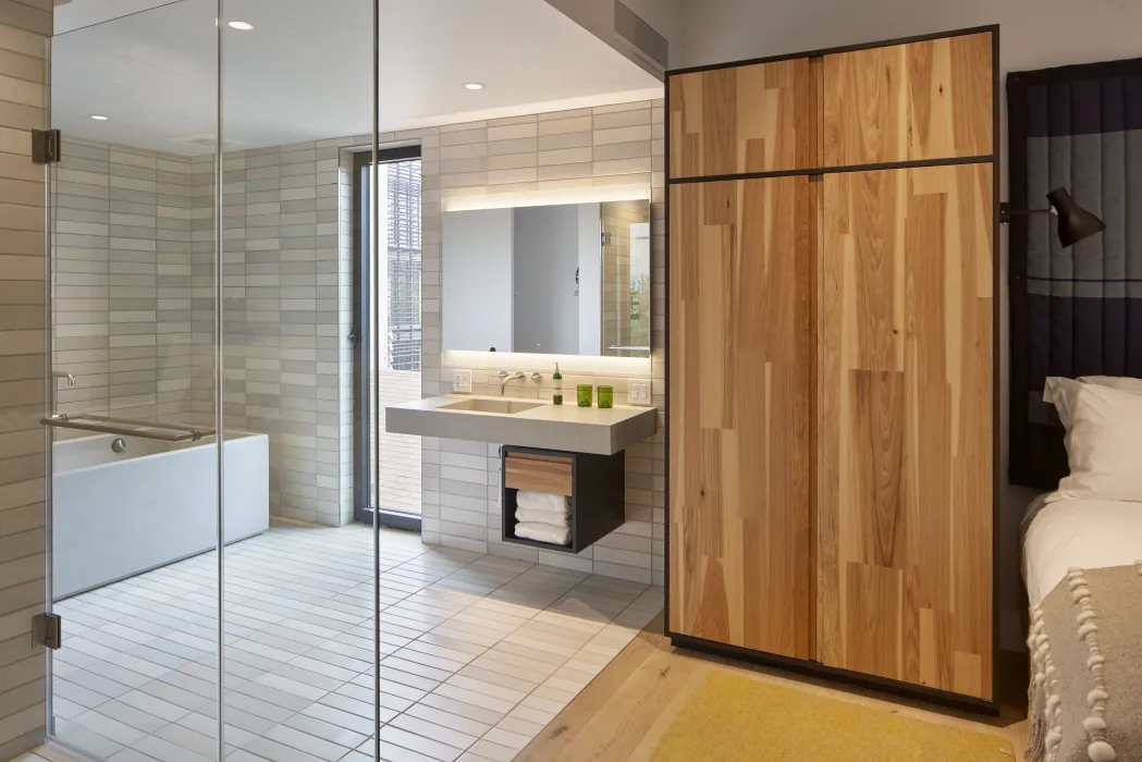 Suite bathroom inside Harmon Guest House in Healdsburg, Ca 