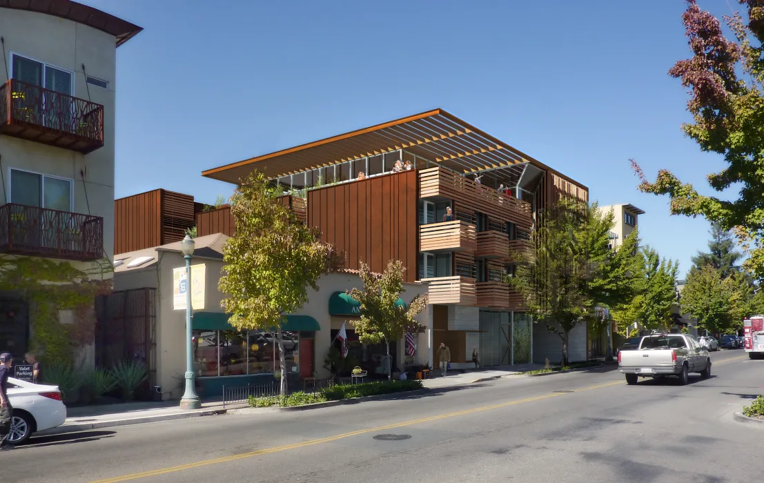 Rendered street view of Harmon Guest House in Healdsburg, Ca 