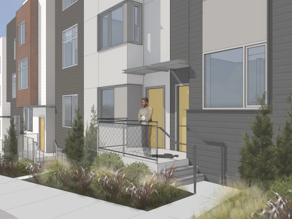 Rendered townhouses stoops for 847-848 Fairfax Avenue in San Francisco.