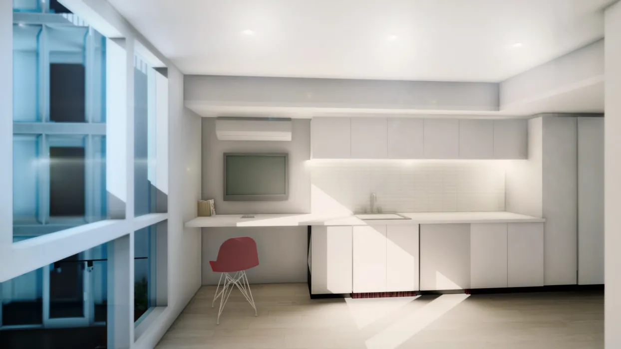 Rendering of resident unit at OME in San Francisco, CA.