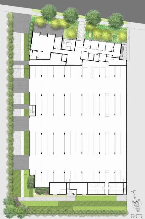 Ground level site plan of Onizuka Crossing Family Housing in Sunnyvale, California.