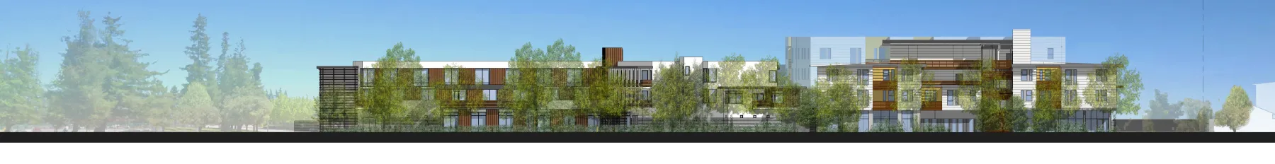 Elevation of Onizuka Crossing Family Housing in Sunnyvale, California.