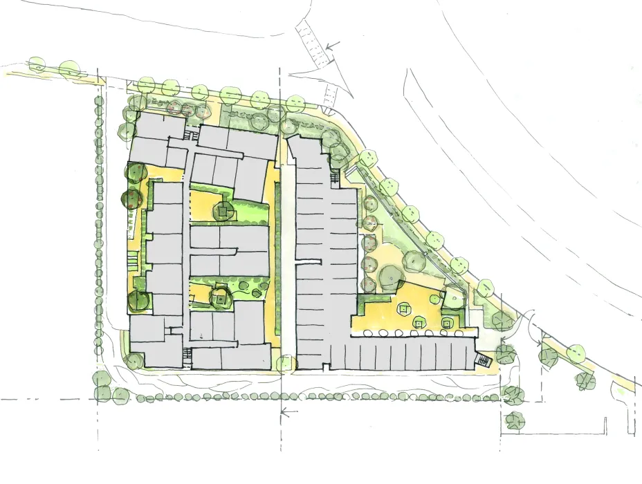 Site plan of Onizuka Crossing Family Housing in Sunnyvale, California.