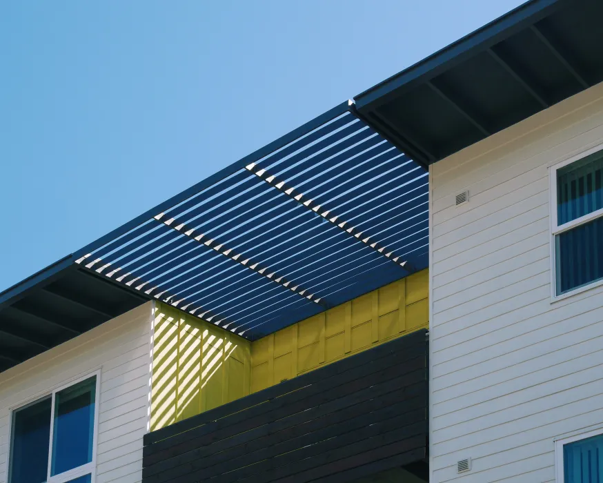 Detail view of roof at Onizuka Crossing Family Housing in Sunnyvale, California.